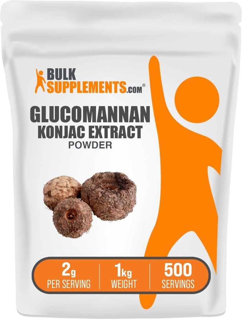 BulkSupplements.com Σκόνη γλυκομαννάνης - από Konjac Root Extract Powder, Συμπληρώματα γλυκομαννάνης - Χωρίς γλουτένη, 2g ανά Σερβίρισμα, 1kg (2,2 lbs) (πακέτο των 1)