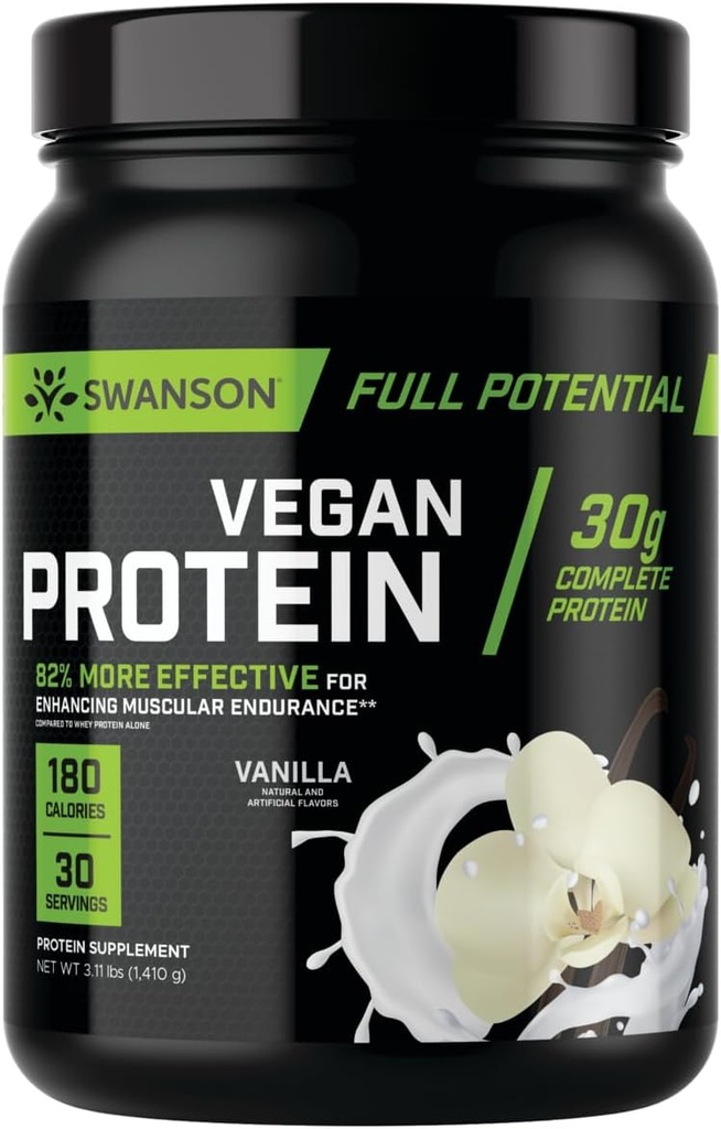 Swanson Full Potansiyel Vegan Protein - Vanilla Flavor, Tüm Vegan Protein Toz Bina ve Kurtarma için Toz - 30 g