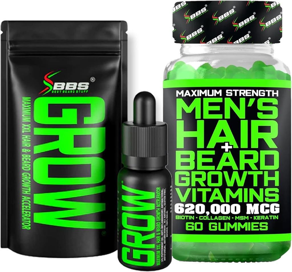 Ayıd growth Kit w/Grow XXL Beard Oil /Serum for Face Saç Büyümesi Erkekler için + En Güçlü 6 20.00006 14-in-1 BIOTIN Yüz Saç Büyümesi Erkekler Için Vitaminler - Amerika'da Formüle Edilmiş