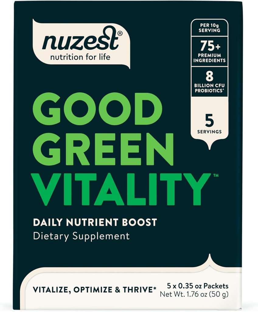 Nuzest Greens Toz İyi Yeşil Yaşam - Vitaminler, Mineraller ve Superfoods - Vegan Multivitamin Supplement 10g (Pack of 5)