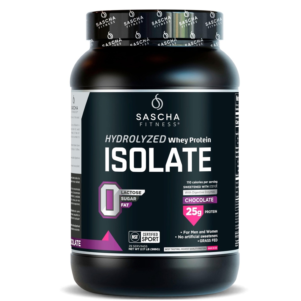 SASCHA FITNESS Hydrolyzed Whey proteini Isolate,% 100 Grass-Fed (2 Pounds, Cookies & Cream)