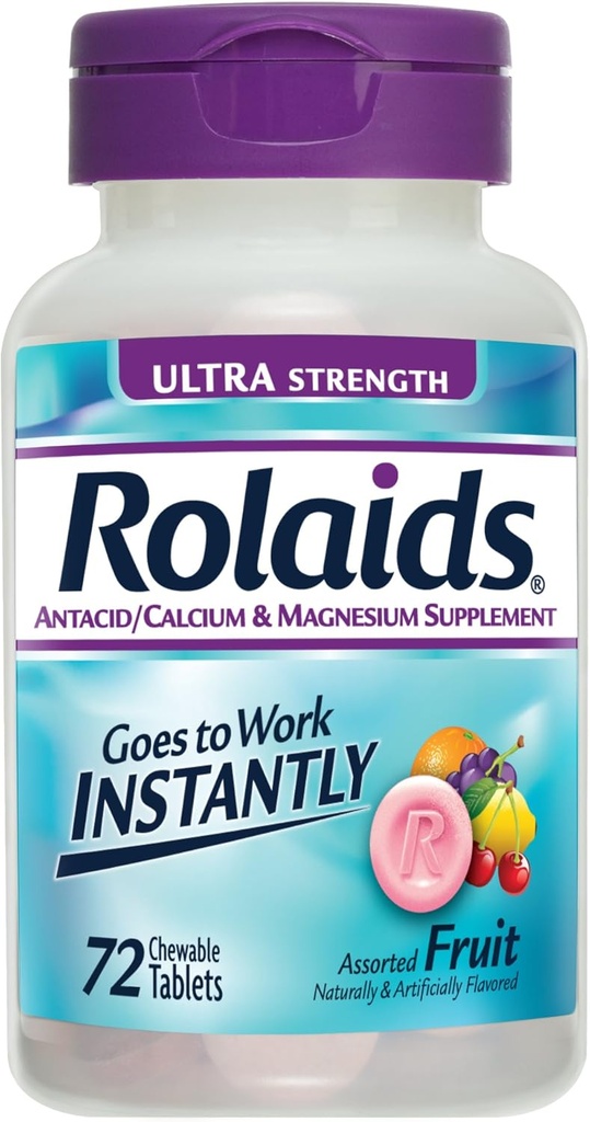 Rolaids Antacid Calcium & Magnesium Supplement Εξαιρετικά ισχυρά δισκία, Φρούτα 72 ea