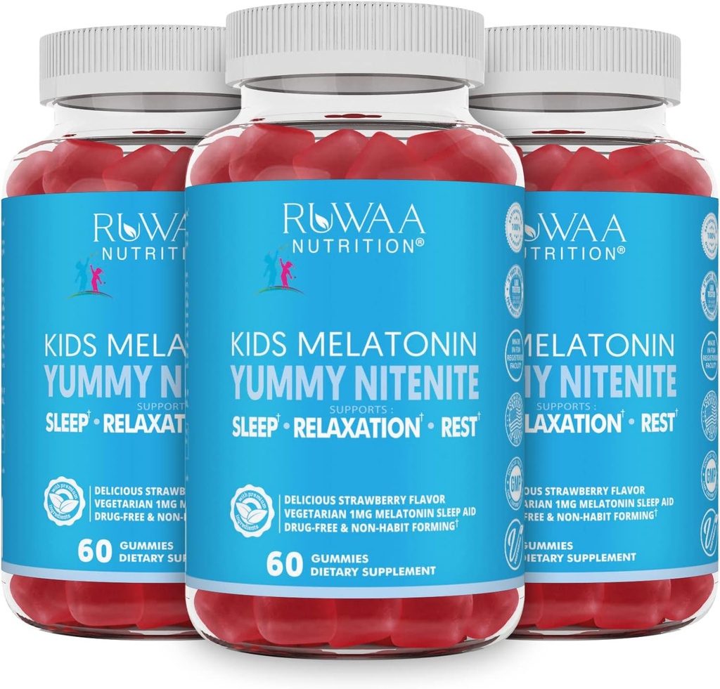 Çocuklar için Melatonin 1 mg Gummies, Güvenli, Uyuşturucu Özgür ve Etkili Doğal Uyku Yardımı Çocuklar için Tamam. Çocuklar 1mg Melatonin Gummy, Gluten-Free Vegetarian Restful Sleep Products for Ages 4+. 180ct (3)