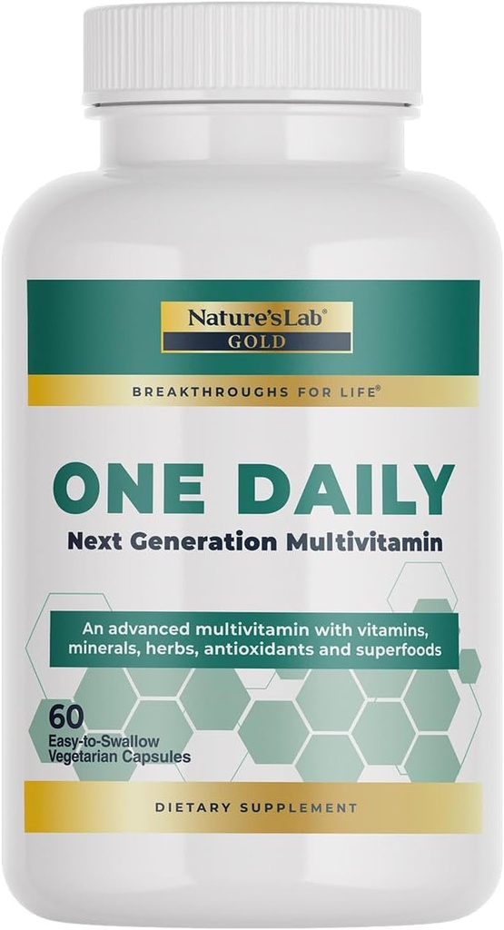 Nature's Lab Gold One Καθημερινή Πολυβιταμίνη - Περιέχει 19 Ουσιώδεις Βιταμίνες & Ορυκτά συμπεριλαμβανομένης της βιταμίνης C, D3 & Ψευδάργυρος - 60 Κάψουλες (2 Μήνες Προσφορά)