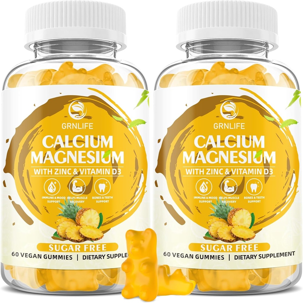 D3 Vitamin D3, Sugar Freedis Gummies for Women Men, High Potency Magnezyum for Bone & Muscle & Immune Health, Pineapple Flavor - 120 Count