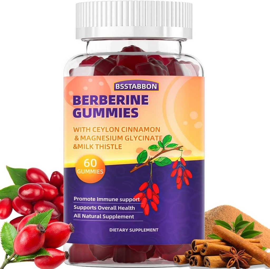 Βερβερίνη Gummies με Βερβερίνη HCL, Ceylon Κανέλα, Μαγνήσιο Γλυκινικό ανοσοποιητικό σύστημα Υποστήριξη για άνδρες και γυναίκες 60 Gummies