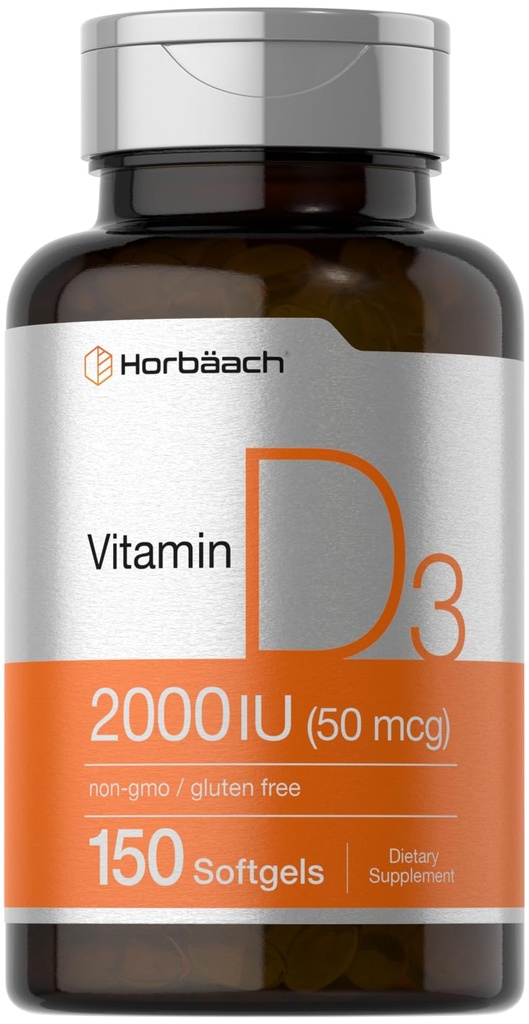 Horbaach Vitamin D3 2000IU Softgels | 150 Kont | 5006 Cholecalciferol | Non-GMO & Gluten Free Supplement Supplement Supplement Supplement