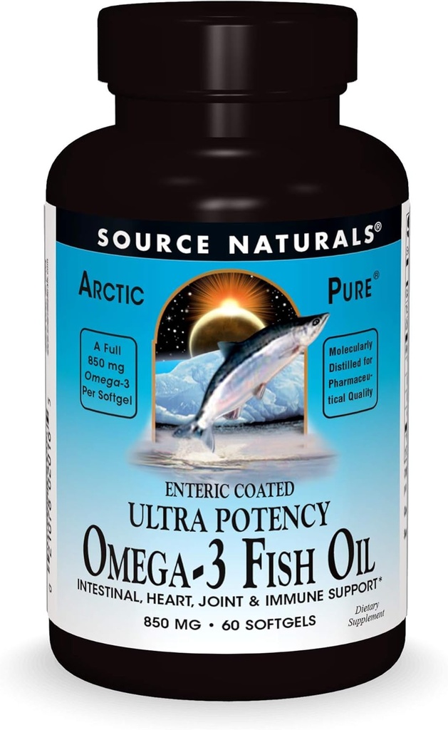 Source Naturals ArcticPure Omega-3 Fish Oil 850mg Ultra Potency EPA + DHA For Heart, Ortak, Beyin & Immune Health - Enteric cover For Hassas Stomachs - 60 Softgels