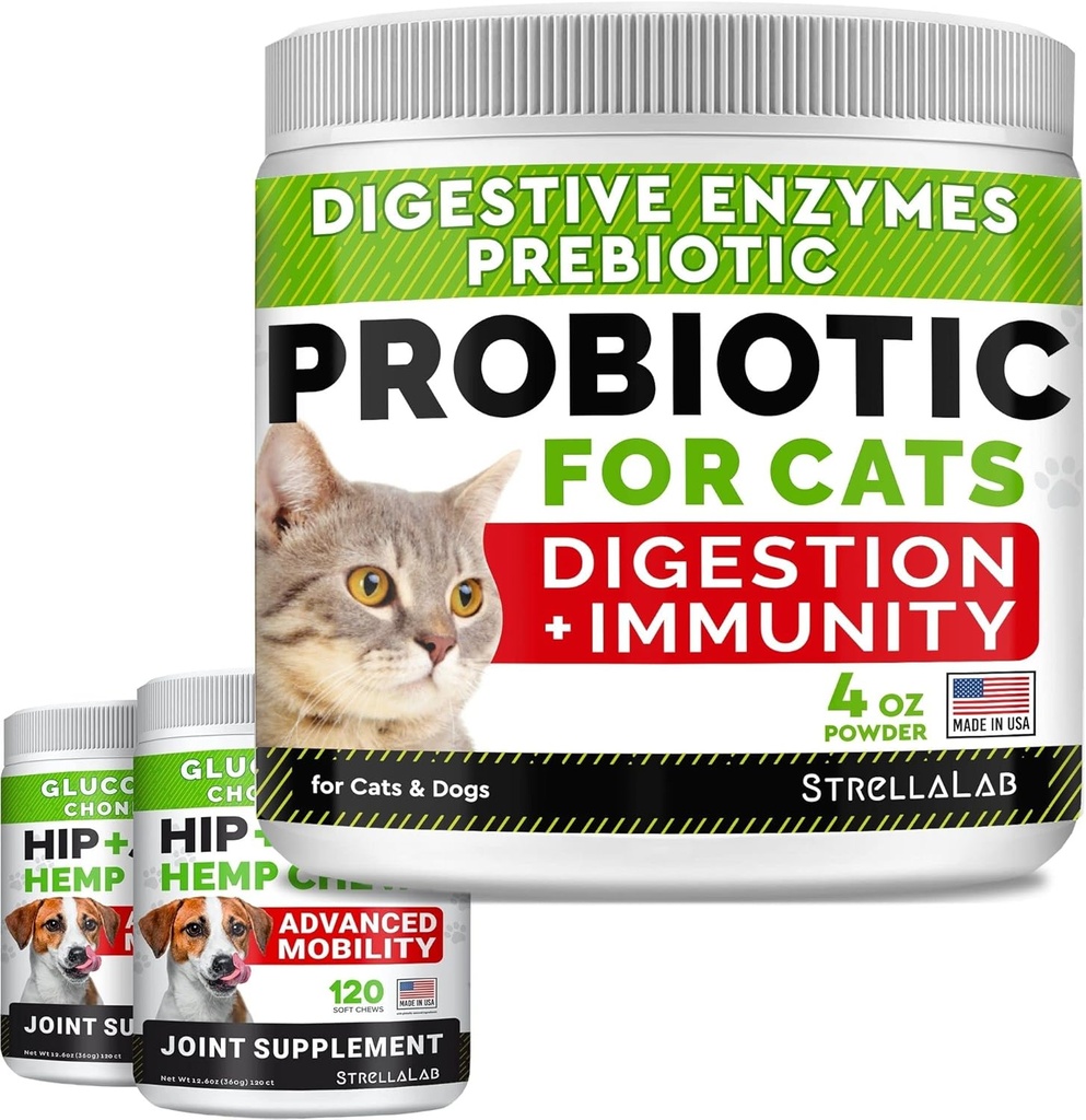 4oz Probiyotiks Toz + 240ct Hemp Glucosamine Ortak Supplement Sche - Relieves Diarrhea + Joint Pain Relief - Digestive Enzymes + Prebiyotiks + Omega 3, Hemp Oil + Chondroitin, MSM - ABD'de Made in USA