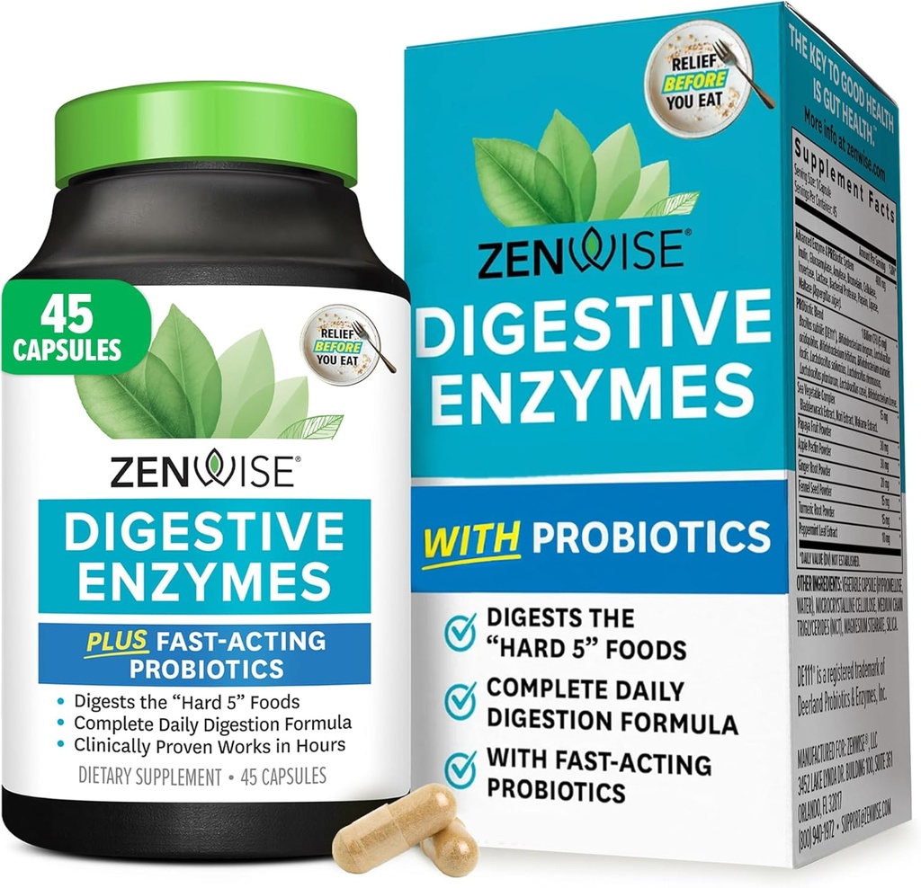 Zenwise Health Digestive Enzymes for Gut Health & Bloating Relief - Multi Enzymes Digestion Supplement with Probiotics, Bromelain & Papaya for Digestive Health Support - Άνδρες & Γυναίκες - 45 Count