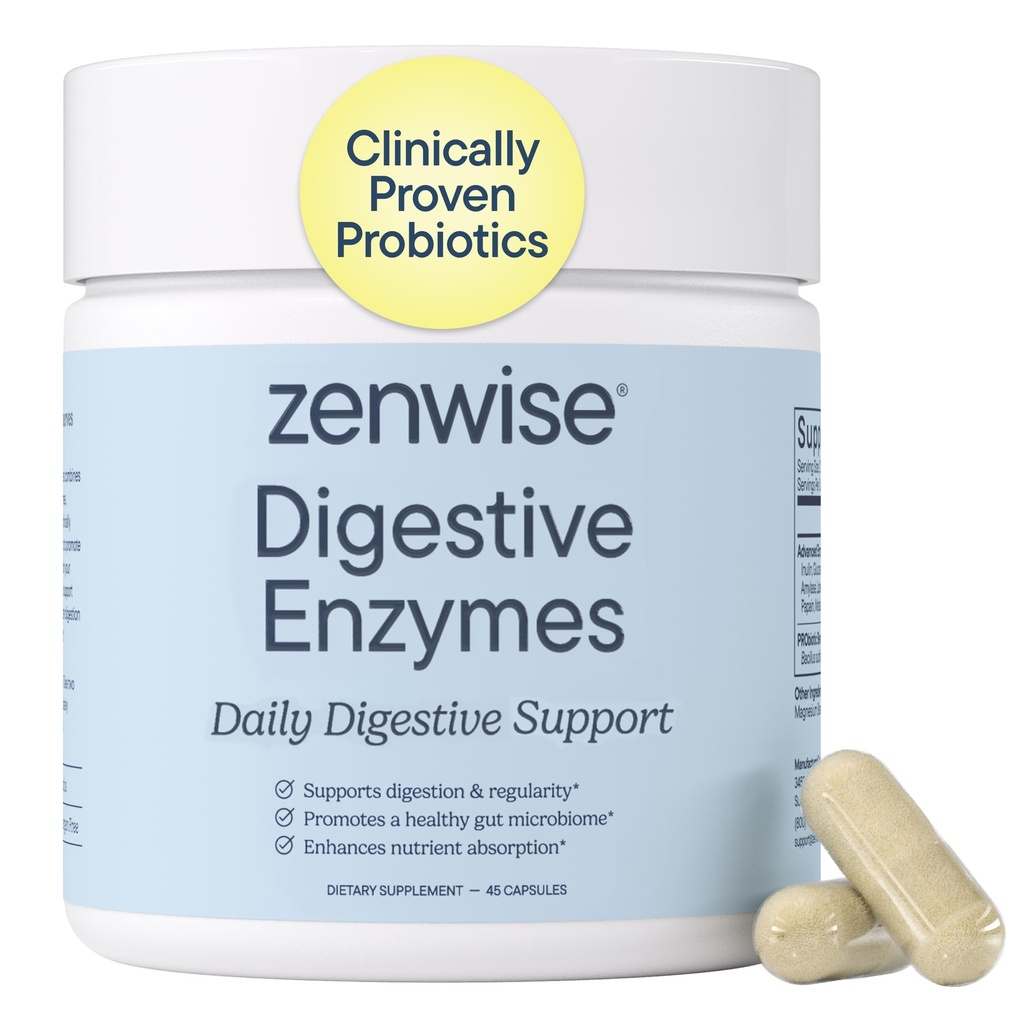 Zenwise Health Digestive Enzymes for Gut Health & Bloating Relief - Multi Enzymes Digestion Supplement with Probiyotiks, Bromelain & Papaya for Digestive Health Support - Men & Women - 45 Kont