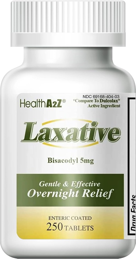 SağlıkA2Z Laxative Bisacodyl 5 mg | 250 Counts | Gentle and Fast Overnight Relief for Constipation