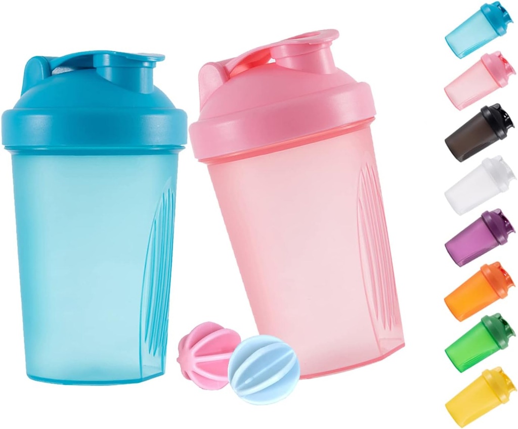 Shaker Şişe Protein Shakes ve 16-Ounce/400ML Shaker-Bottle with Whisk Balls,Non-BPA plastik (Mavi+Pink(2ücretli)