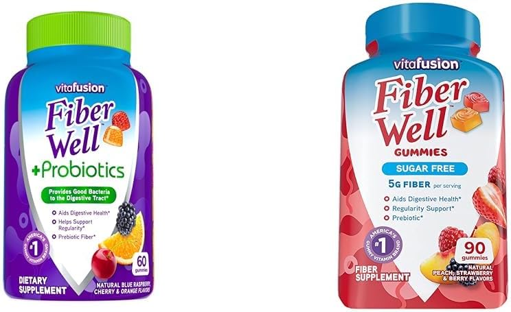 Vitafüzyon Fiber Well + Probiyotiks Gummies for Yetişkinler, 60 Kont Sugar Free Fiber Gummies, 90 Count