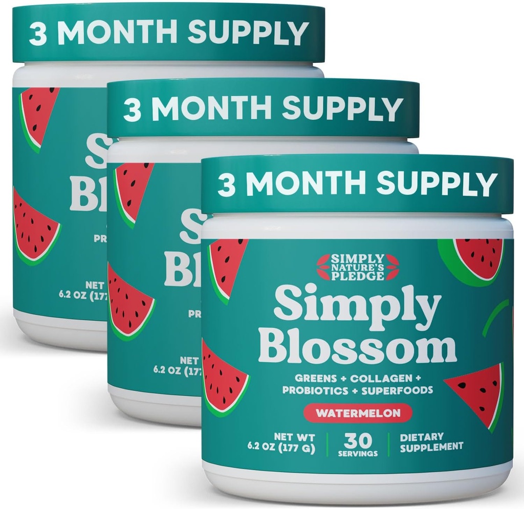 Sadece Çiçeği Beslenme Günlük Yeşiller ve Superfood Toz + Collagen + Kadın Digestive Health & Bloating Relief için Probiyotikler. Sağlık Bloom'a Yardım - 3 Ay Supply - Watermelon