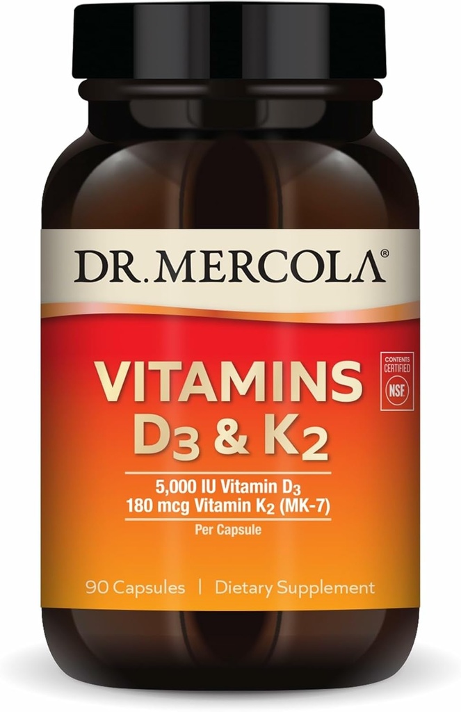 Dr. Mercola Vitamins D3 & K2 Diyetsel Supplement, 90 Hizmet (90 Capsules), Destekler Kalp Sağlığı, Immune Desteği, GMO, Soy Free, Gluten Free