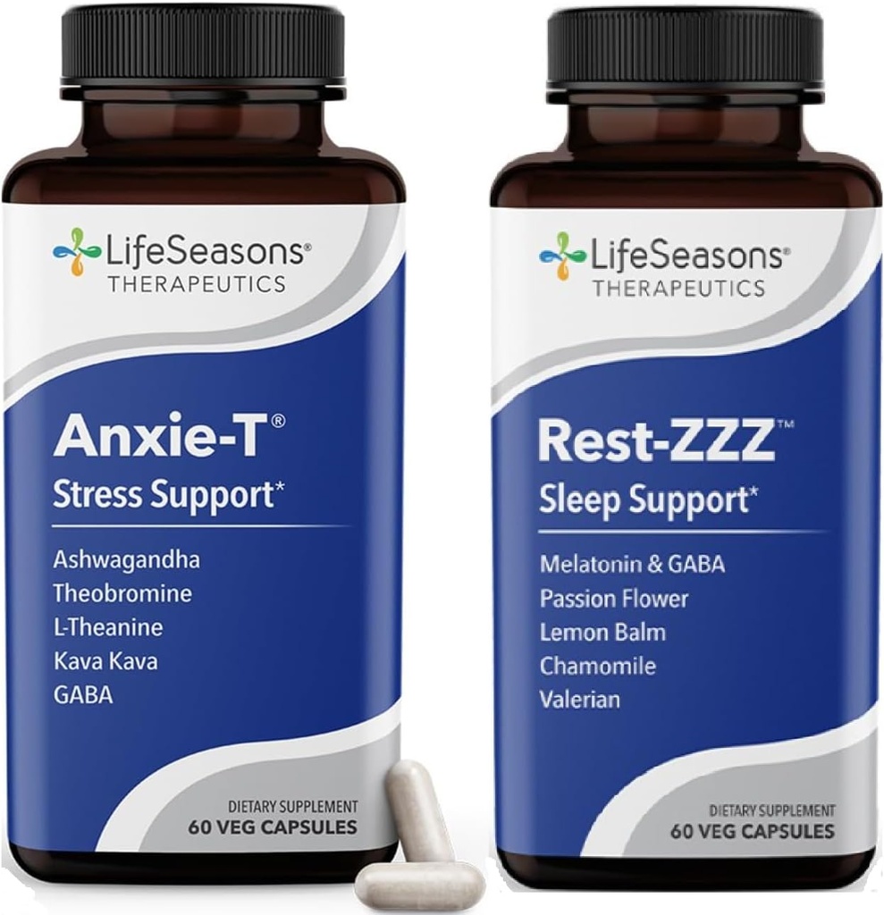 LifeSeasons Anxie-T με Rest-ZZZ - Υποστηρίζει Mood & Full Night's Sleep - Φυσικά Ευκολία μυϊκή ένταση & ανησυχία - 120 κάψουλες