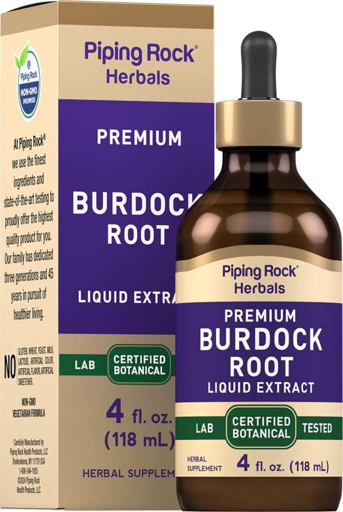 Piping Rock Burdock Root Tincture Extract | 4 fl oz | Premium Herbal Liquid Drops | Sertifikalı Botanik Supplement | GMO, Gluten Free
