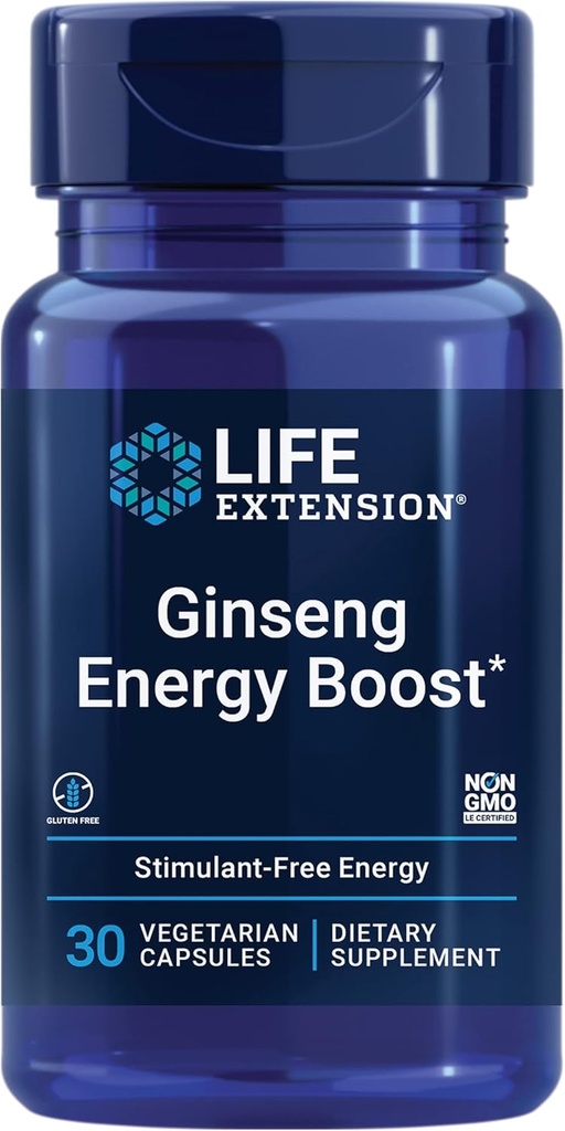 Life Extension Ginseng Energy Boost, Energy Support, Sağlıklı Stres Yönetimi, Gluten-Free, Non-GMO, Vegetarian, 30 Capsules