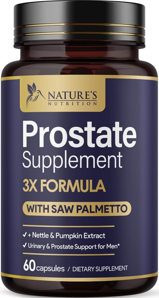 Prostate Health Supplements for Men 1000 mg - 3X Strength with Saw Palmetto Blend Sting Nettle Root & Riley Tohum Destek Kompleksi - Destekler Banyo Gezileri Prostate & Urinary Health - 60 Capsules