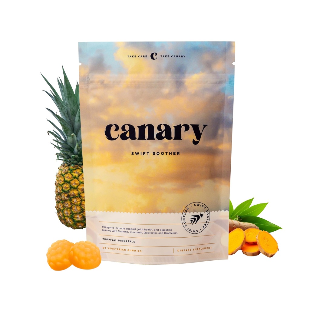 Canary Swift Soother Gummies | Bromelain, Curcumin, Quercetin ve Turmeric Supplement for Joint Health & Digestion - Vegan Tropikalapp Pinele Flavor, 60 Gummies