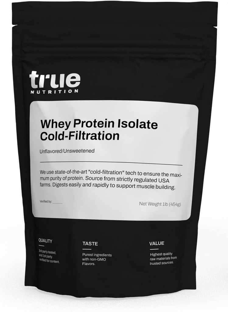 Gerçek Beslenme - Unflavored Whey Protein Isolate Cold-Filtration -% 100 Whey Protein Tozu - Servis başına 27g Protein - Kolayca ve Tadılar Büyük - Üçüncü Parti Test Edildi -Unflavored / Unsweetened - 1lb