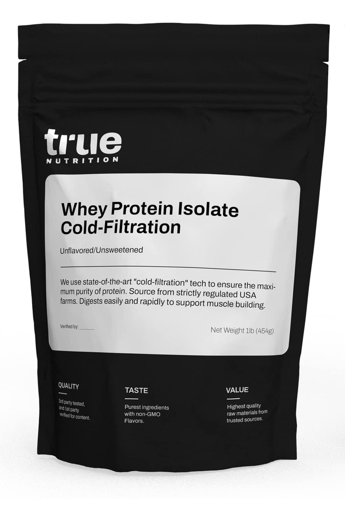 Gerçek Beslenme - Unflavored Whey Protein Isolate Cold-Filtration -% 100 Whey Protein Tozu - Servis başına 27g Protein - Kolayca ve Tadılar Büyük - Üçüncü Parti Test Edildi -Unflavored / Unsweetened - 1lb