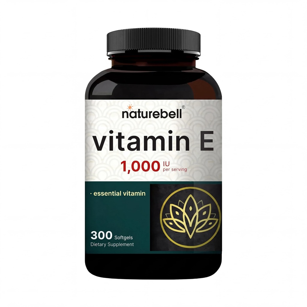 NatureBell Vitamin E Oil Softgels, 1000 IU Per Servisi, 300 Pills | Essential Antioksi Supplements, Easy Absorbed Form – Supports Skin, Heart, & Immune Health – Non-GMOMO