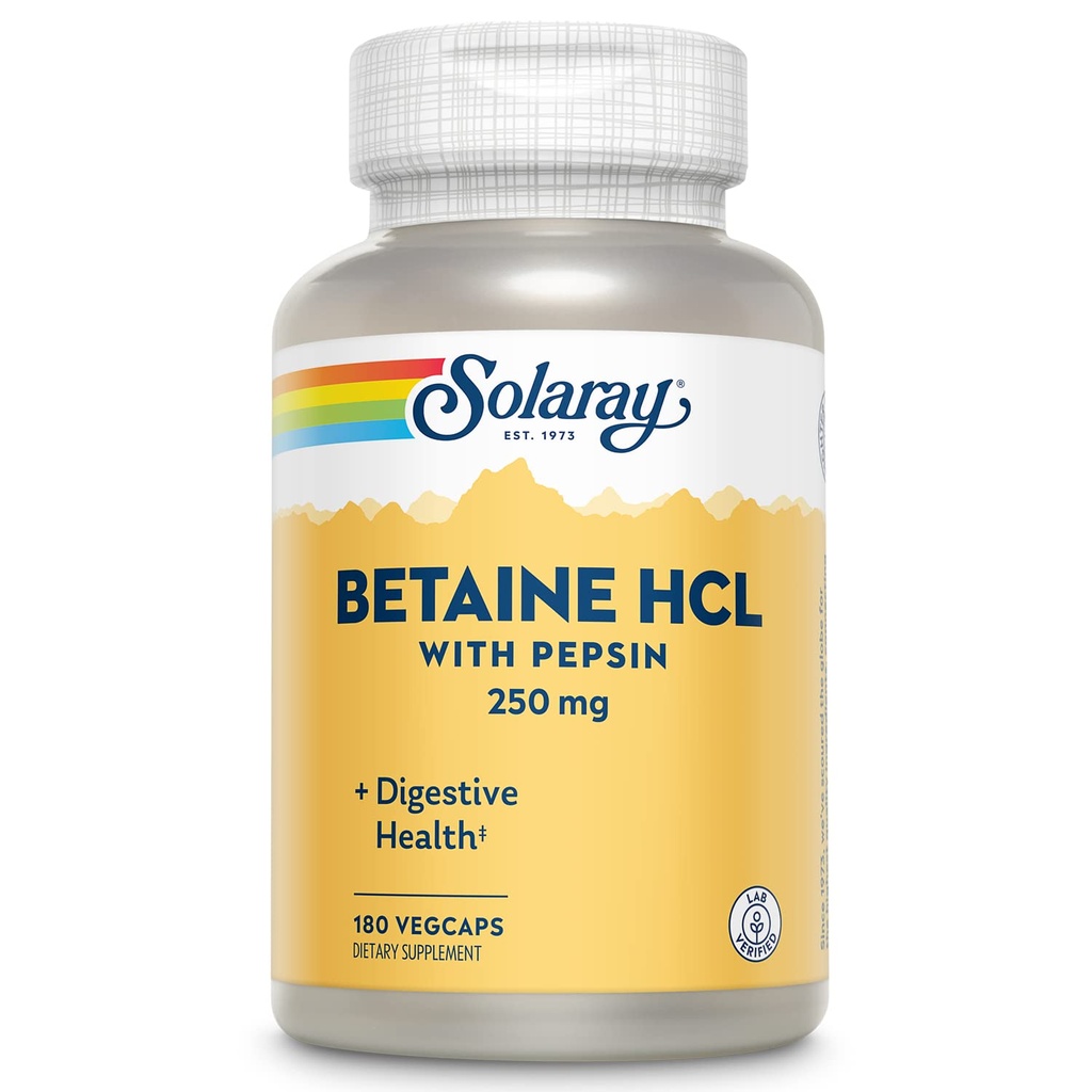 Solaray - HCl με Pepsin - 250 mg - 180 καψάκια