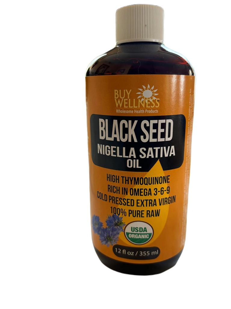 Wellness Organic Blackseed Cold Pressed Oil Nigella Sativa Pure Black Cumin Oil High Thymoquinone, Güçlü Omega zengin petrol 12 oz