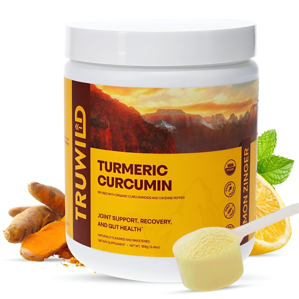TruWild Vegan Turmeric Curcumin Drink Mix Toz with Organic Curcuminoids Black Pepper Ginger to Support Wellness and Joint Health, All Natural Made in USA, 20 Services