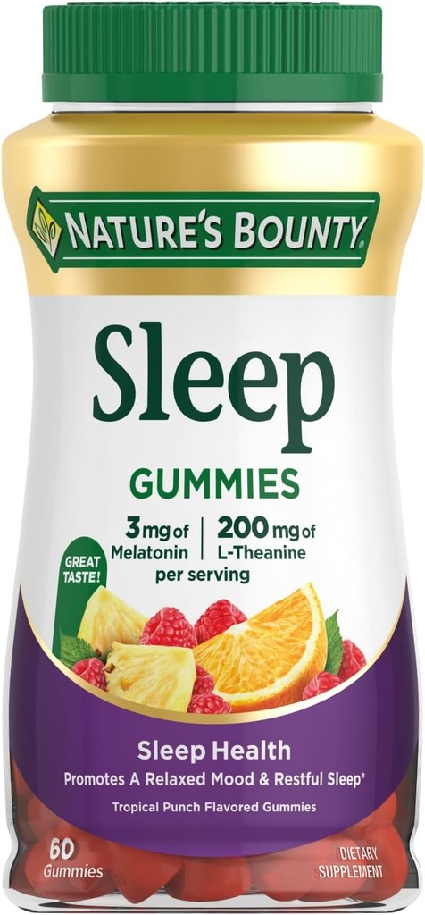 Nature's Bounty 3 mg Melatonin ve 200 mg L-theanine, 60 Count