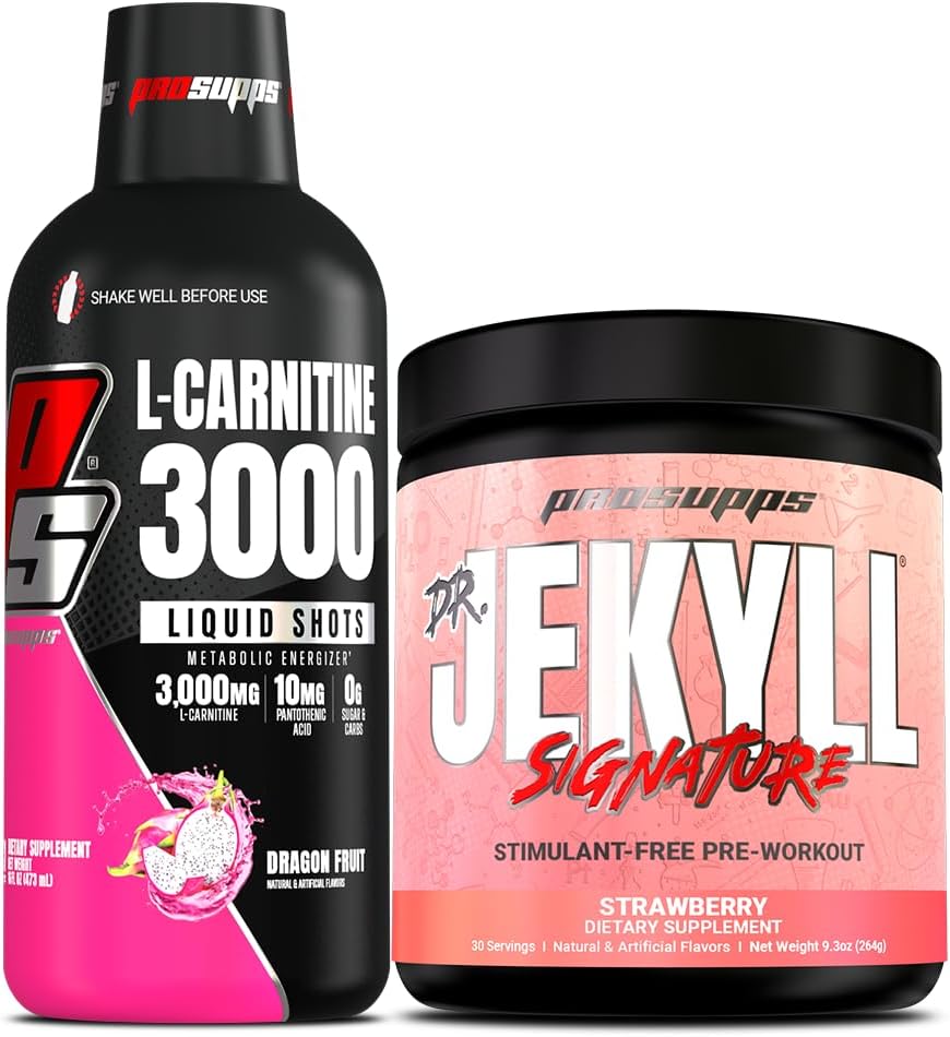 PROSUPPS L-Carnitine 3000 Stimulant Ücretsiz Sıvı Shots (31 Hizmet, Ejderha Meyvesi) ve Bay Hyde Signature Series Pre-Workout Energy Tozed Drink (30 hizmet, Strawberry)