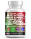 Temiz Nutraceuticals Fruits and Veggies Supplement Reds & Green Superfood - Probiyotiks Prebiyotiks Digestive Enzymes - 120 Ct USA