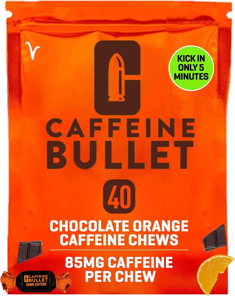 Caffeine Bullet Energy Chews - Chocolate Orange. 40 * 85 mg - Faster Kick Than Pills, Gels ve Gum. Sport Science for Run, Bisiklet, Oyun ve Pre Workout Endurance Boost.
