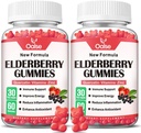 Organic Elderberry Gummies for Kids and Adults - Sambucus Black Elderberry Gummies + Zinc and Vitamin C & D3 Support Immune Defense Muscle Strength Dental Health [60 Count (Pack of 2)]