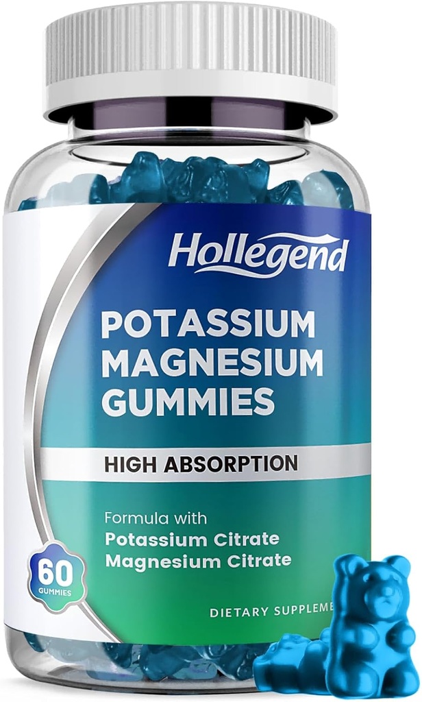 Κάλιο Μαγνήσιο Gummies, Υψηλής Απορρόφησης Κιτρικό Κάλιο 99mg Μαγνήσιο Κιτρικό 180mg, Μασώμενα Συμπληρώματα Gummy για Κνήμες Πόδι & Μυς, 60 Count