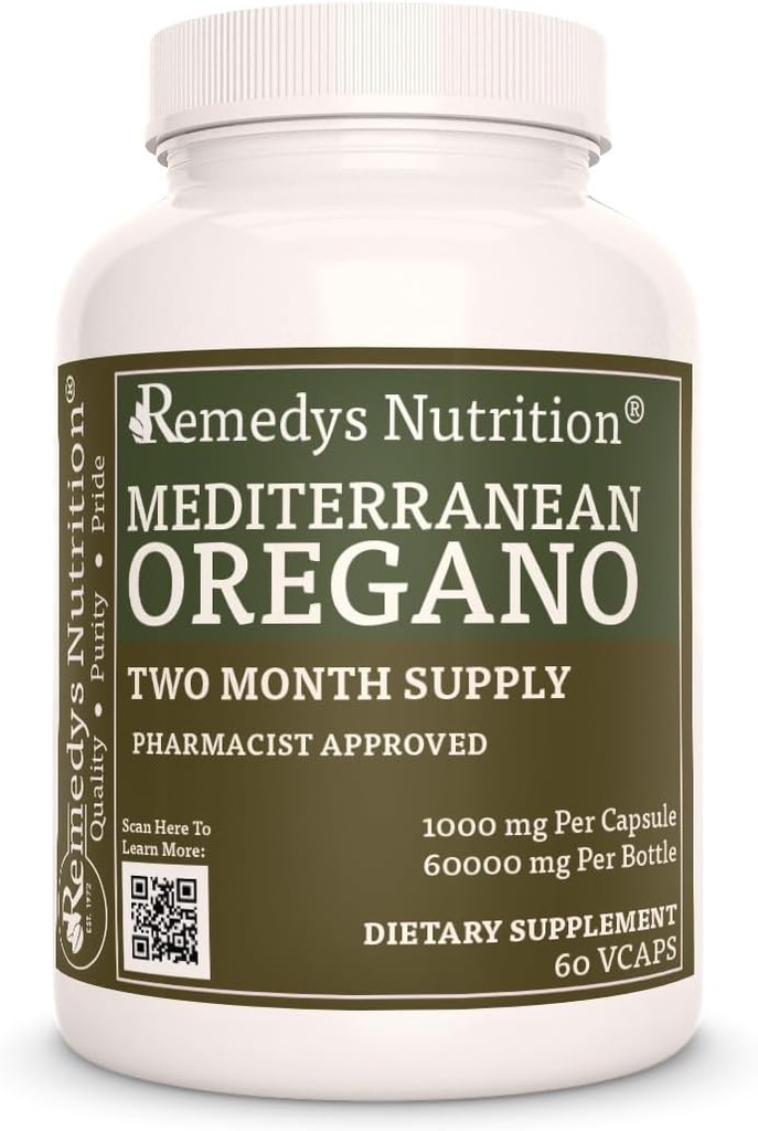 Remedy'nin Beslenme Akdeniz Oregano | 1.000 mg, 60 Vegan Capsules Herbal Diyetsel Supplement | İki Ay Supply