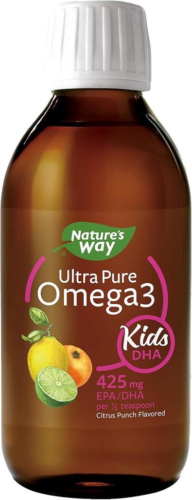 Nature's Way Ultra Pure Omega-3 Kids DHA Liquid Fish Oil Supplement, Citrus Punch Flavor, 8 Fl Oz