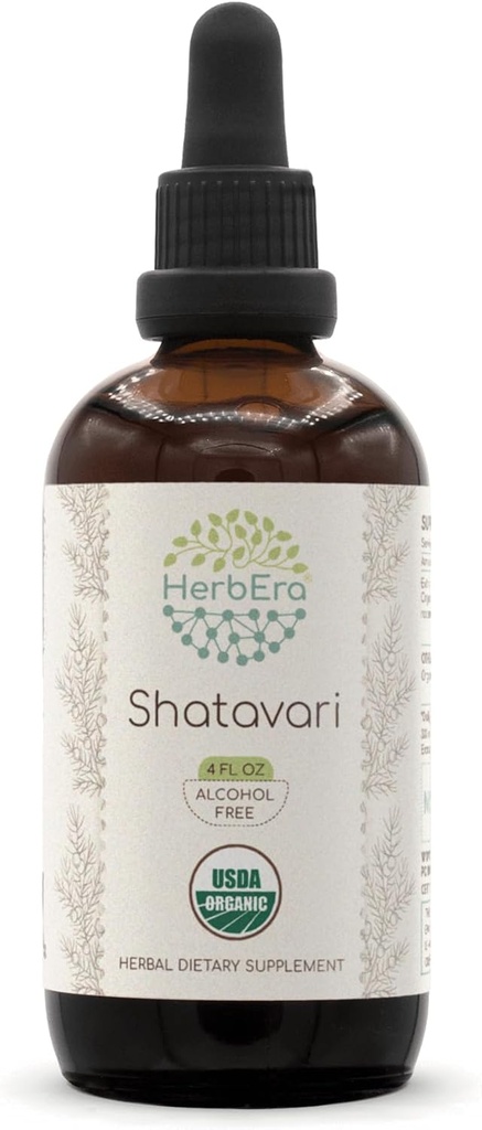 HerbEra Shatavari B120 USDA Organik Tincture | Alkol Özgür Tür, Yüksek Lisans Herbal Drops | Sertifikalı Organik Shatavari (Asparagus yarışmosus) kuru Kök (4 oz)