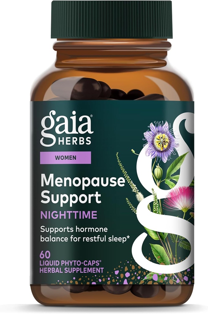 Gaia Herbs Nighttime Comfort - Kadınlar için Menopause Supplement - Black Cohosh, Mimosa, Passionflower & St. John's Wort - 60 Vegan Penny Phyto-Caps (30 hizmet)