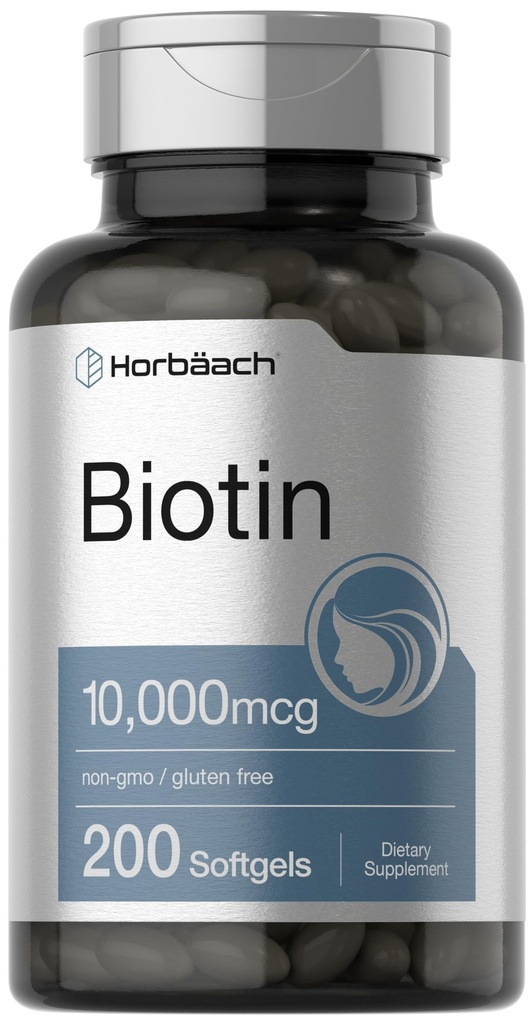 Horbaach Biotin 10000 mcg | 200 Softgels with Vitamin B7 | Beauty Formula Supplement | Non-GMO & Gluten Ücretsiz