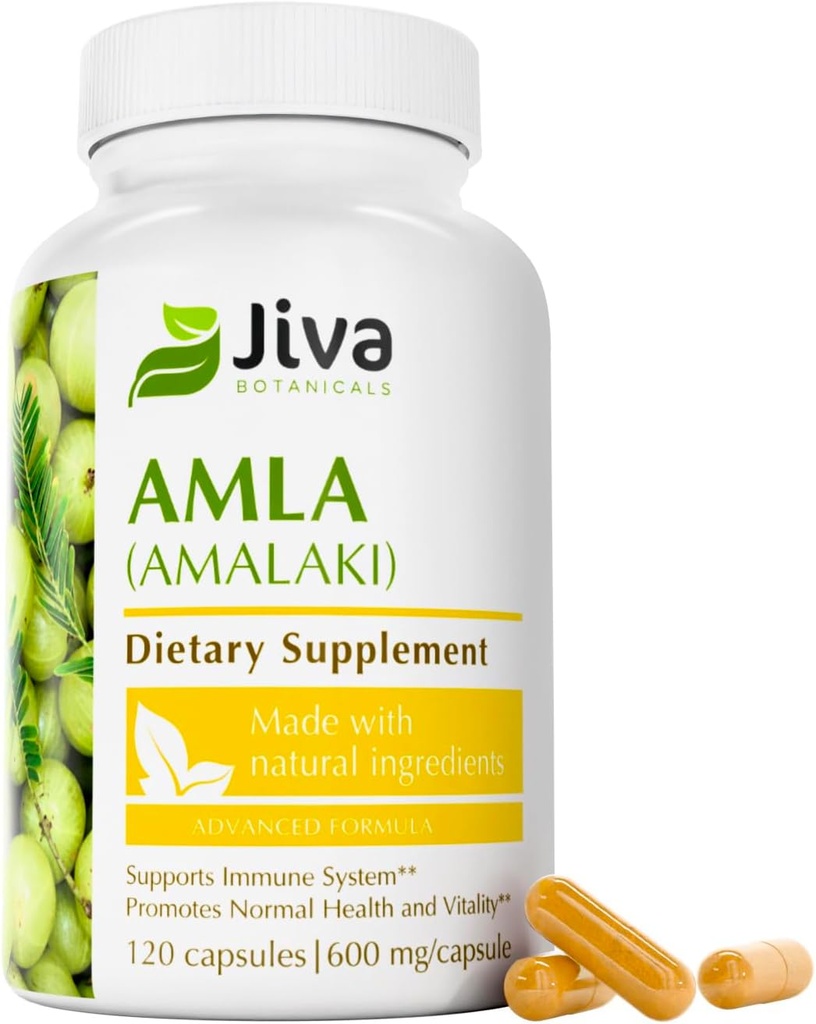 Jiva Botaniks Amla Capsules (Amalaki) - 120 Vegan Capsules - Amla Toz - Hint Gooseberry Supplement for Vitality (120 paketi)