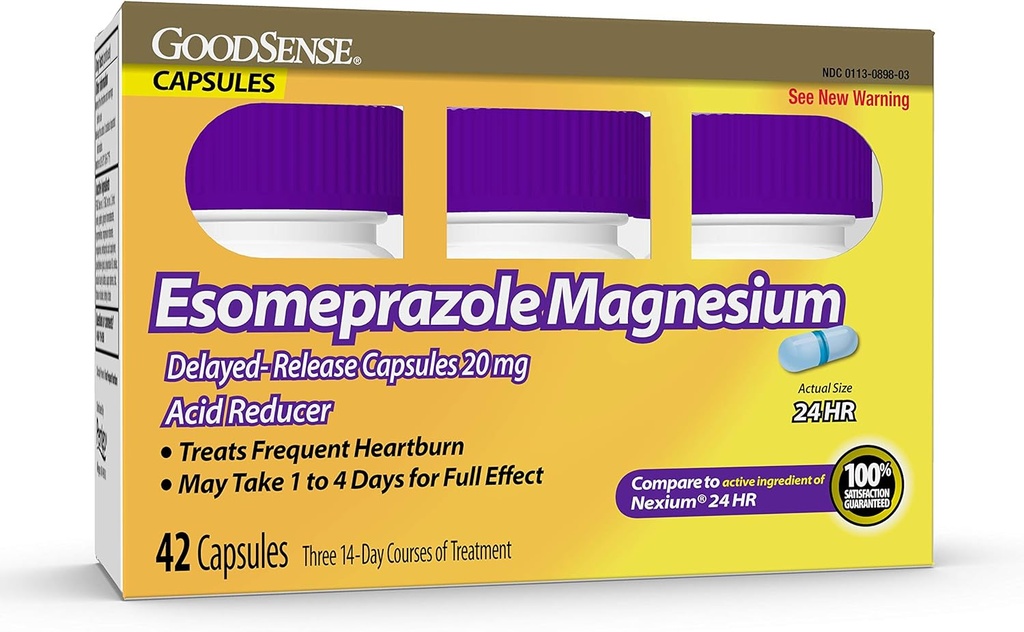 Esomeprazole Magnezyum Gecikme Kapsülleri 20 mg, Proton Pump Inhibitor (PPI) 24 Saat Frequent Heartburn Tedavisi için, 42 Kont