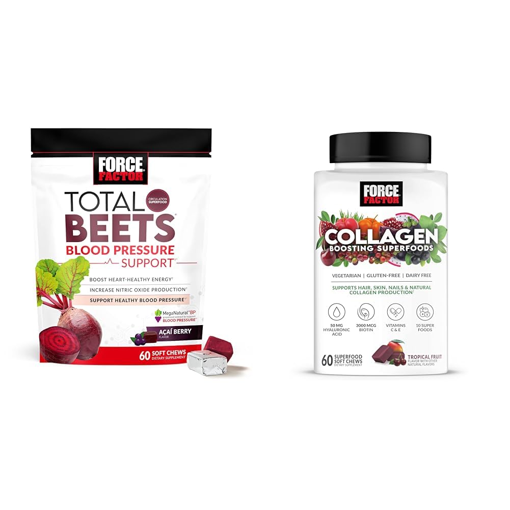 Kuvvet Faktörü Total Beets Blood Printing Support 60 Chews and Collagen Boosting Superfoods 60 Yumuşak Chews for Heart Health, Skin, Hair ve Nails