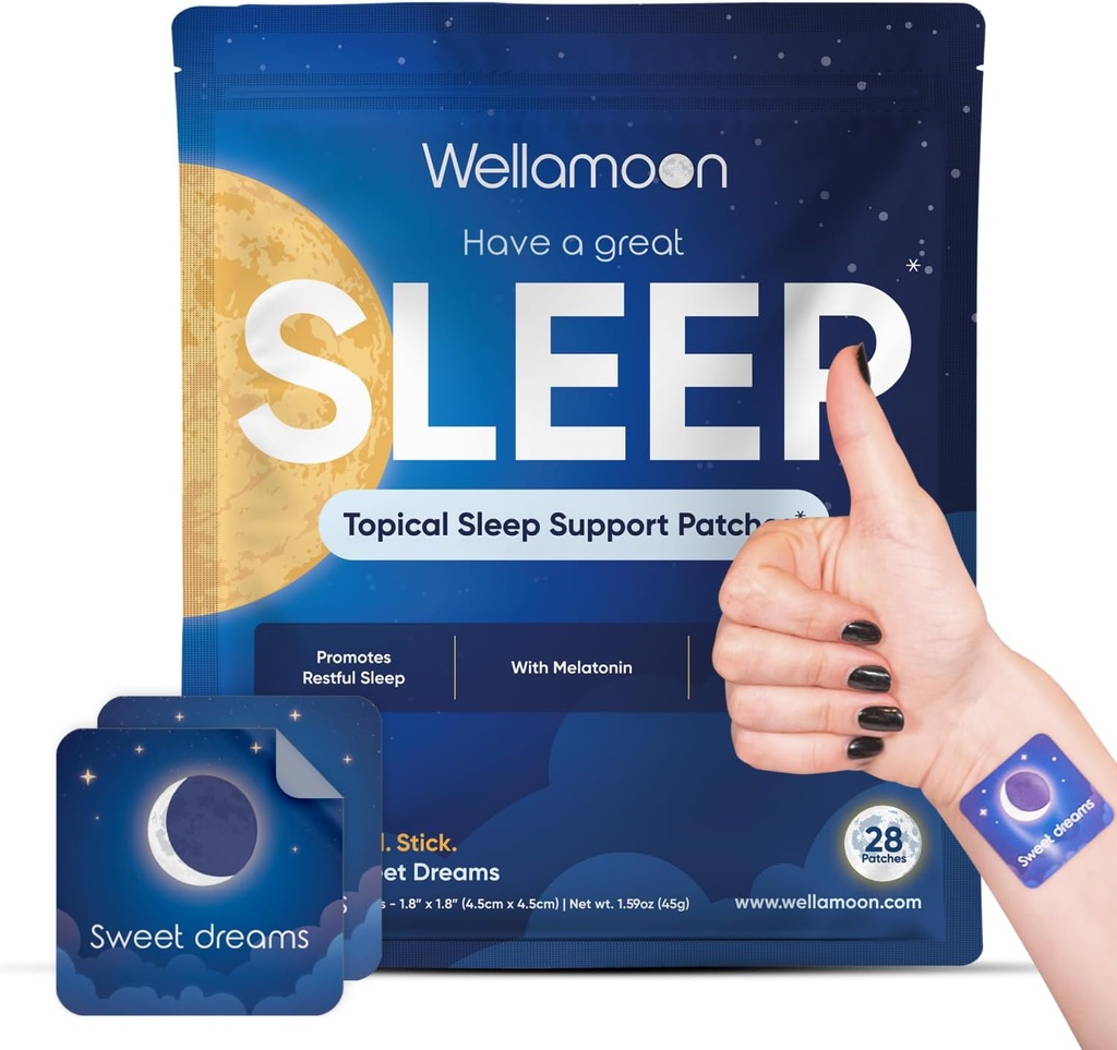 Wellamoon Original Sleep Patches for Yetişkinler Extra Strength | Easy-to-Apply Sleep Patch with Melatonin & Valerian | Relax & Wake Up Reved | Long-Lasting Night Comfort for Men & Women | 28 Patches