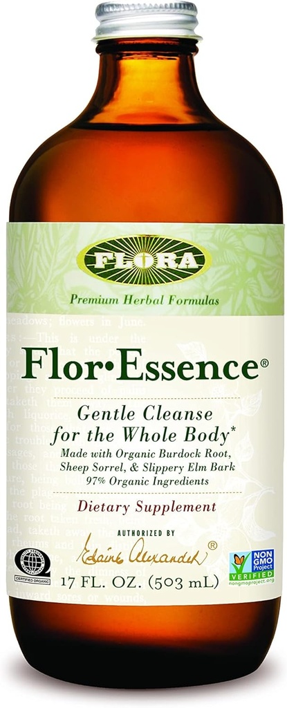 Flora Health Flor-Esssence Liquid Tea Assembly - Antik 8-Herb Formula - Doğal Full Body Cleanse & Detox - Organik Malzemeler - Saf Vegan Formula - Burdock Kök, Sorrel, Terpery Elm, Kelp - 500mL