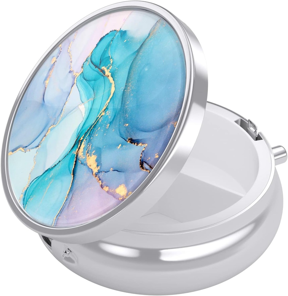 Nipichsha Pill Box, Küçük Pill Case for Purse & Pocket, Cute Travel Medicine Organizer, Portatif Tıp Konteynerleri Vitaminleri, İlaçları, Fish Oil & Supplement, Renkli Ink Mermer