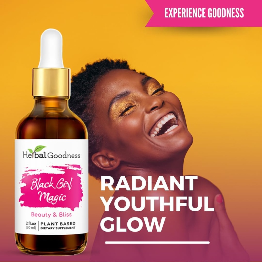 Herbal Goodness Black Girl Magic - Skin Supplements for Women, Oralt Skin Beauty Support, Essential Skin Food, Ashwagandha Supplements - 1 Şişe (2 f oz)