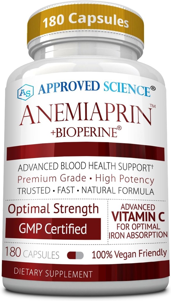 Onaylanmış Bilim Anemiprin - Absorbable Iron, Vitamin C - Stomach - 180 Capsules - 3 Ay Supply - Non-GMO, Vegan